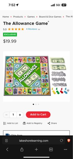 Lakeshore The Allowance Game Board Game
