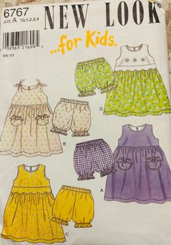 Girls New Look 6767 Pattern by Simplicity Dress Short Set Sizes 1/2-4  New Uncut