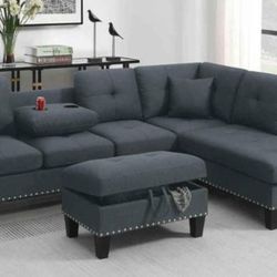 BRAND NEW 3PCS SECTIONAL SOFA SET WITH OTTOMAN AND ACCENT PILLOW INCLUDED $349