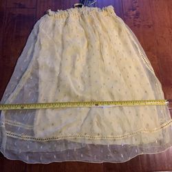 Anthropologie Hoss Intropia Lemon Metallic Dot Sheer Midi Skirt 34 NWT