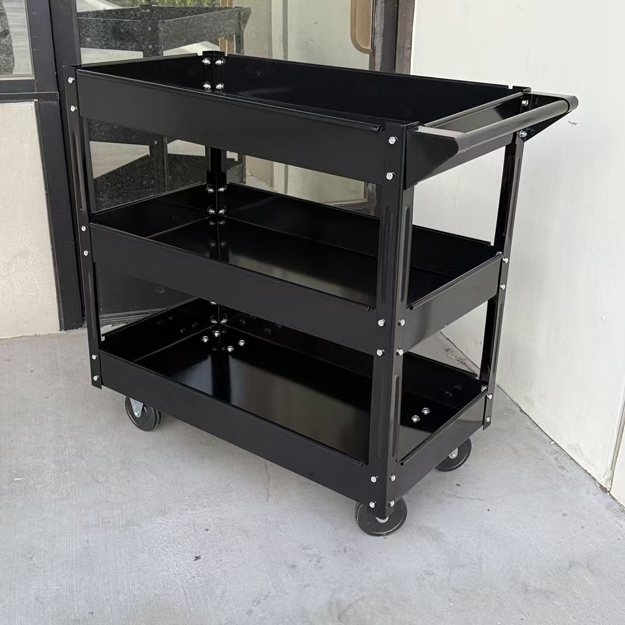 New In Box 30x16x31 Inch Tall 3 Tier Multipurpose Utility Tool Storage Rolling Cart For Garage Warehouse Cleaning Mechanic Shop