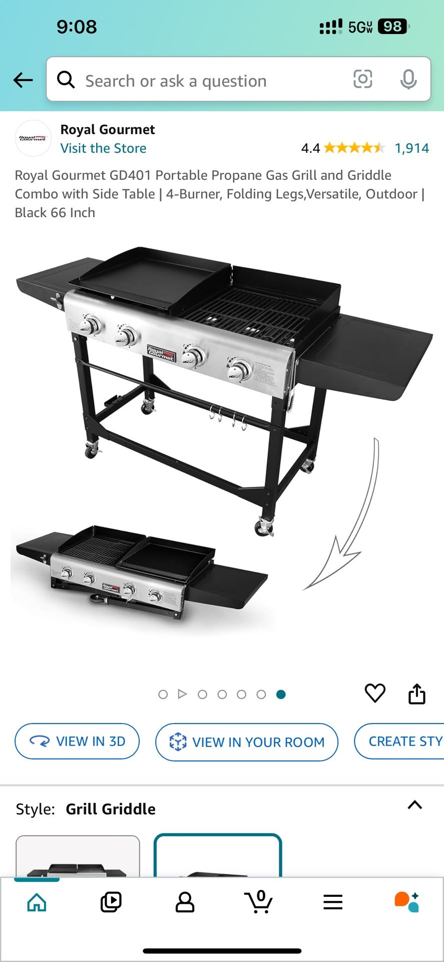 Portable Propane Gas Grill and Griddle Combo with Side Table | 4-Burner, Folding Legs,Versatile, Outdoor | Black 66 Inch