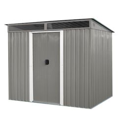 8ft x 6ft Outdoor Metal Storage with Lockable Sliding Doors and Transparent plate for Garden, Lawn (Gray) (W540P185311)
