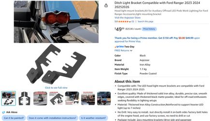 Dutch Light Bracket Compatible with Ford Ranger 2023, 2024, 2025, 2026