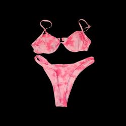 Hot Pink Tie-dyed 2-piece Bikini Swimsuit Set 