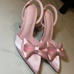 Pink Satin bowe heels 