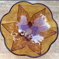 Vintage Indiana Amber Glass Bowl Candy Dish Floral Leaf Design / Mid Century Modern Boho Fall Autumn Home Decor