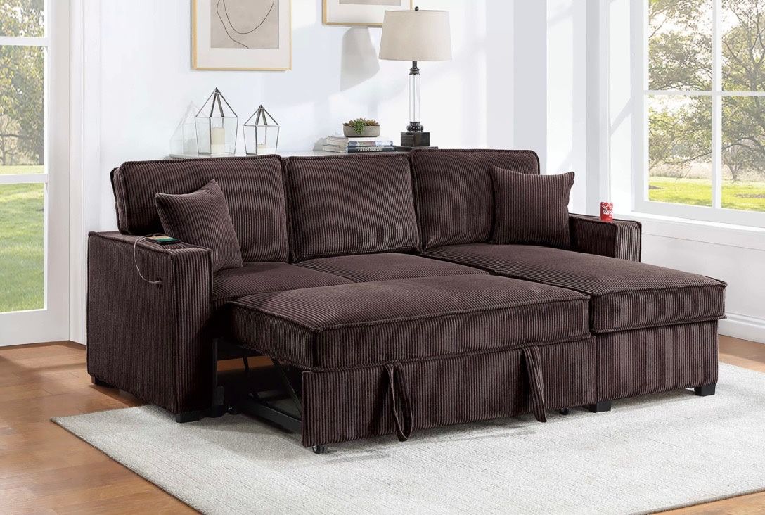 Corduroy Sectional Sleeper Sofa With Storage