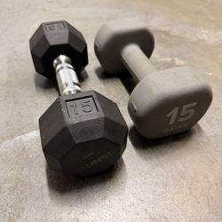 Pair Of 15 Pound Rubber Coated Dumbbells