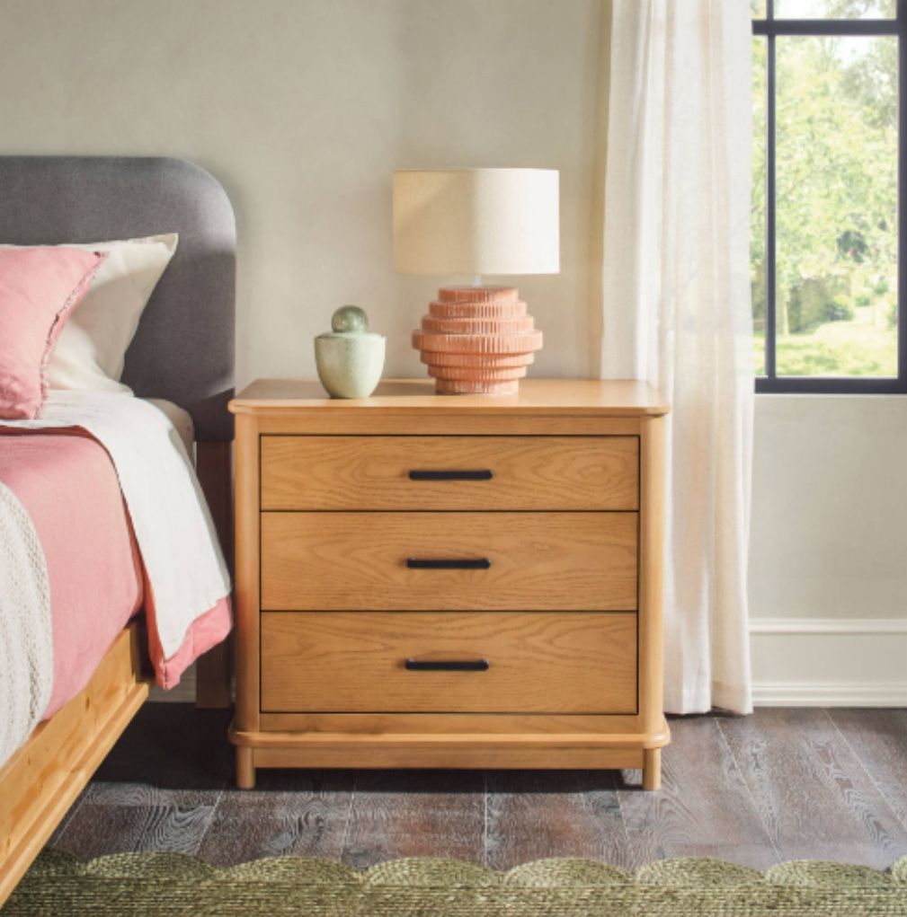 New 3 Drawer Nightstand in English Oak Finish Wood
