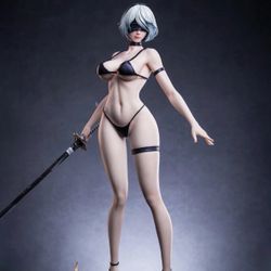 2B Figurine Swimsuit Anime Girl Figures 19.69" Oversize Statue Exchangeable Head