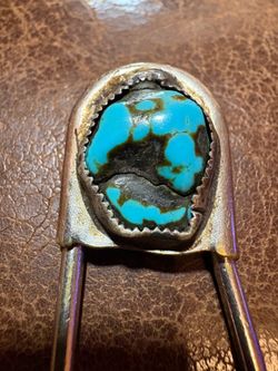 Silver and turquoise 21/2 inch long safety pin
