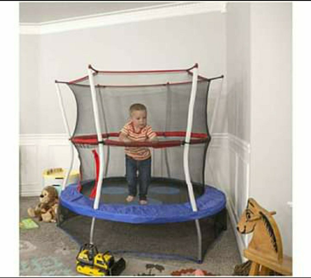 Mini Trampoline with Enclosure Net Kids Jumper Indoor Outdoor Play Room Games Activity