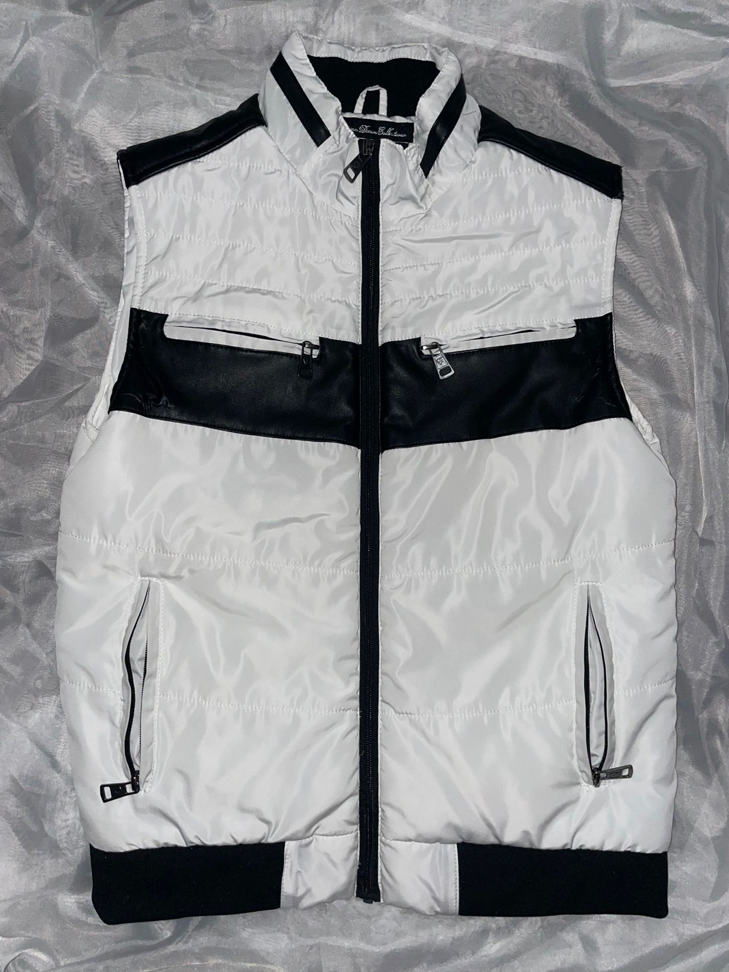 White Fried Denim Puffer Vest 