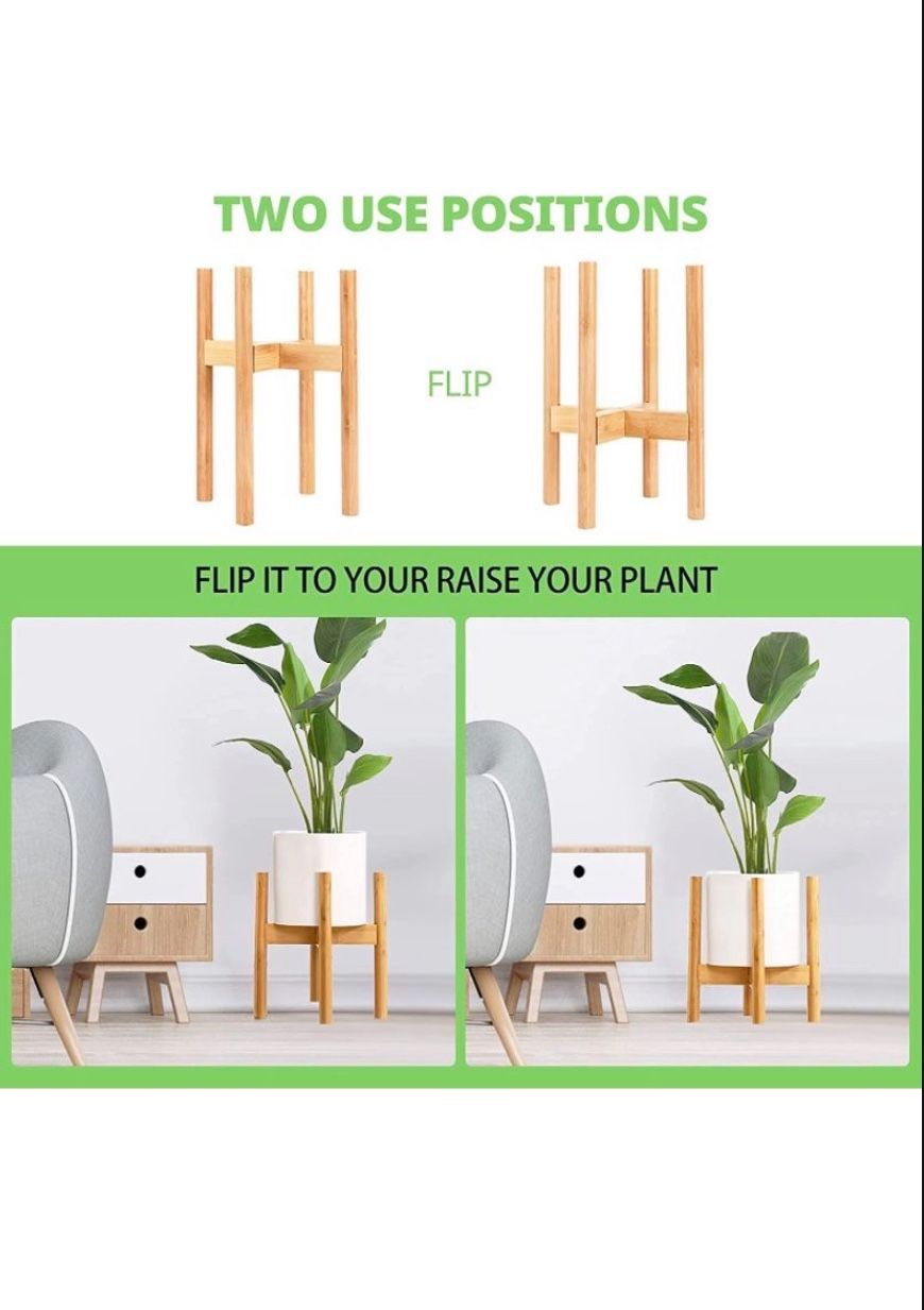 Waytrim 2Pcs Plant Stand Flower Pot Holder - BAMFOX Indoor Bamboo Mid Century Modern Plant Holder Display Rack for House Plants, Home Decor (No pot)