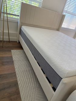 White Upholstered Bed Frame with Headboard