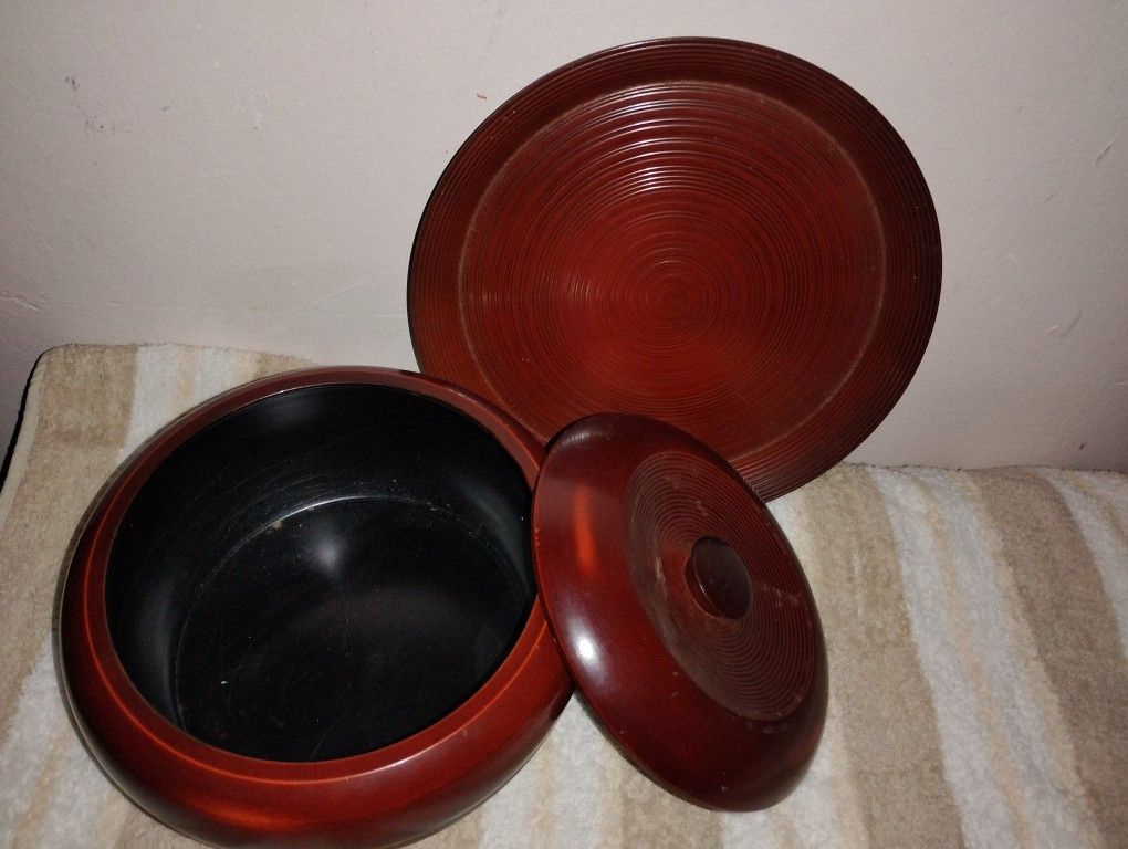 Japanese Kashiki Lacquerware Bowl & Platter Set