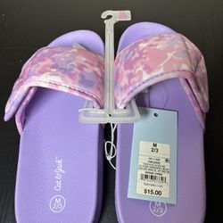 NEW Cat & Jack Toddler Slides Purple Pink Tie Dye Size M 2/3 🔥 SUMMER READY
