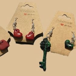 Handmade Heart Earrings and Heart & Key Earrings