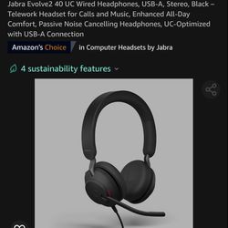 Jabra Evolve2 40 UC Wired Headphones, USB-A, Stereo, Black

