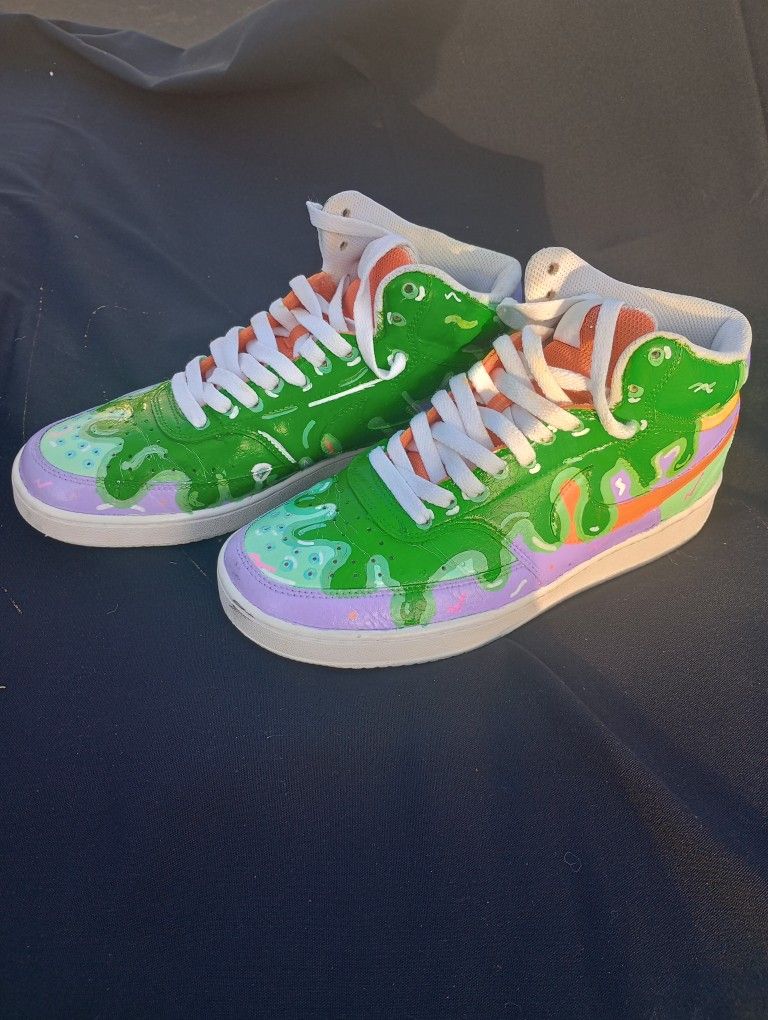Painted  Nickelodeon Slime Nikes Used It's Still Look Good