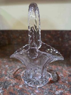 Vintage Etched Crystal Glass Basket