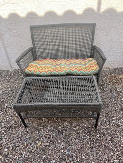 Wicker Patio loveseat and coffee table