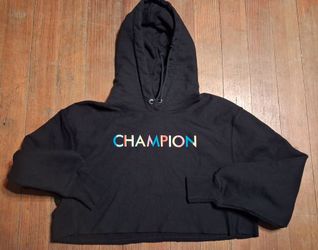 Womens Size Medium Multi color Champion Black Cropped Hoodie