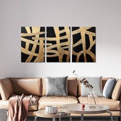 Black And Gold Abstract Wall Art Decor Artwork for Walls Set of 3 Abstract Textured Wall Art Prints Bedroom Office Wall Decor 12" X 16"  Brand new in 