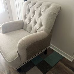 Oversized Ashley Tartonelle Tufted Accent Chair with Nailhead Trim in Ivory