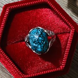 Handcarved Turquoise Wolf Ring Amulet 925sterling Silver Ring 