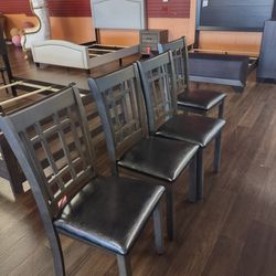 Solid Wood Grey Chairs With Black Leatherette Cushions
