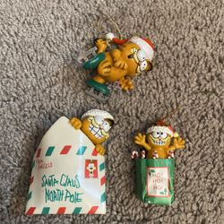 Vintage Enesco 1980 Lot Of 3 Garfield Christmas Ornaments 