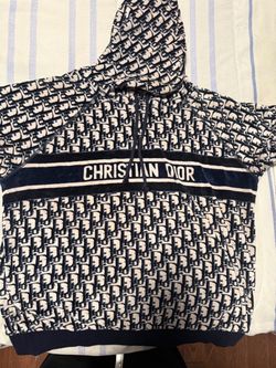 Dior Navy oblique velvet short-sleeved sweatshirt with hood
