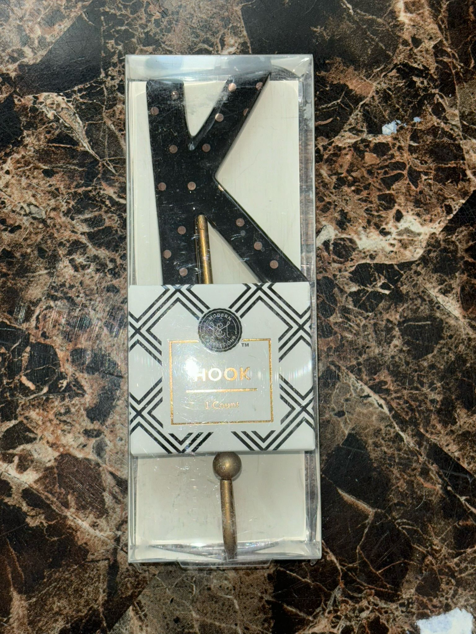 Gold Black J-Hook Accent Hang 1 Count Hook Single Letter K Room Decoration