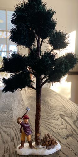 Department 56 Pine Isles Wally the Wood Cutter Figurine Tree Reglued
