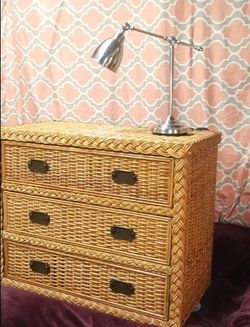 Vintage Mid-Century 3-Drawer Rattan Campaign Chest