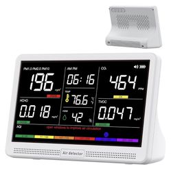 bonoch 16 in 1 Air Quality Monitor Indoor 7" Display 9 AQI+7 AQI Alerts, CO2 Monitor Air Quality Tester for CO2, TVOC, PM2.5 PM1.0 PM10, HCHO Temperat