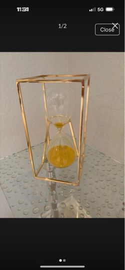 Gold Metal Frame Hourglass with Yellow Sand