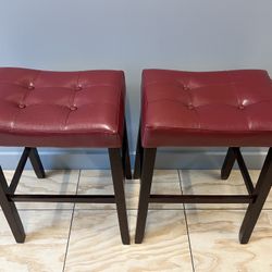 Set of 2 Red Faux Leather Bar Stools