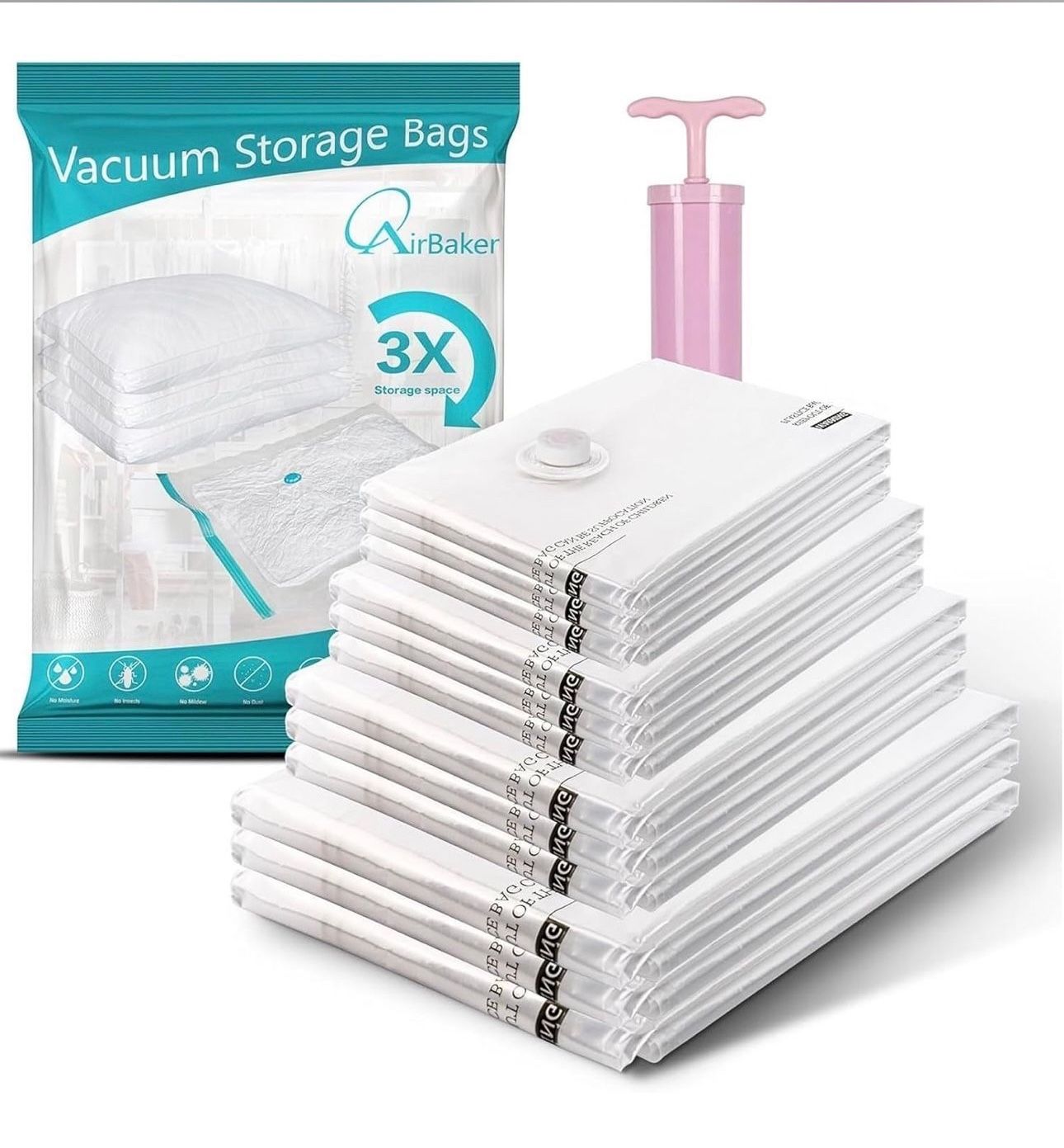 8 Pack (Variety Sizes)Vacuum Storage Bags, Space Saver Sealer Bags for Clothes Comforters Blankets Pillows with Travel Hand Pump