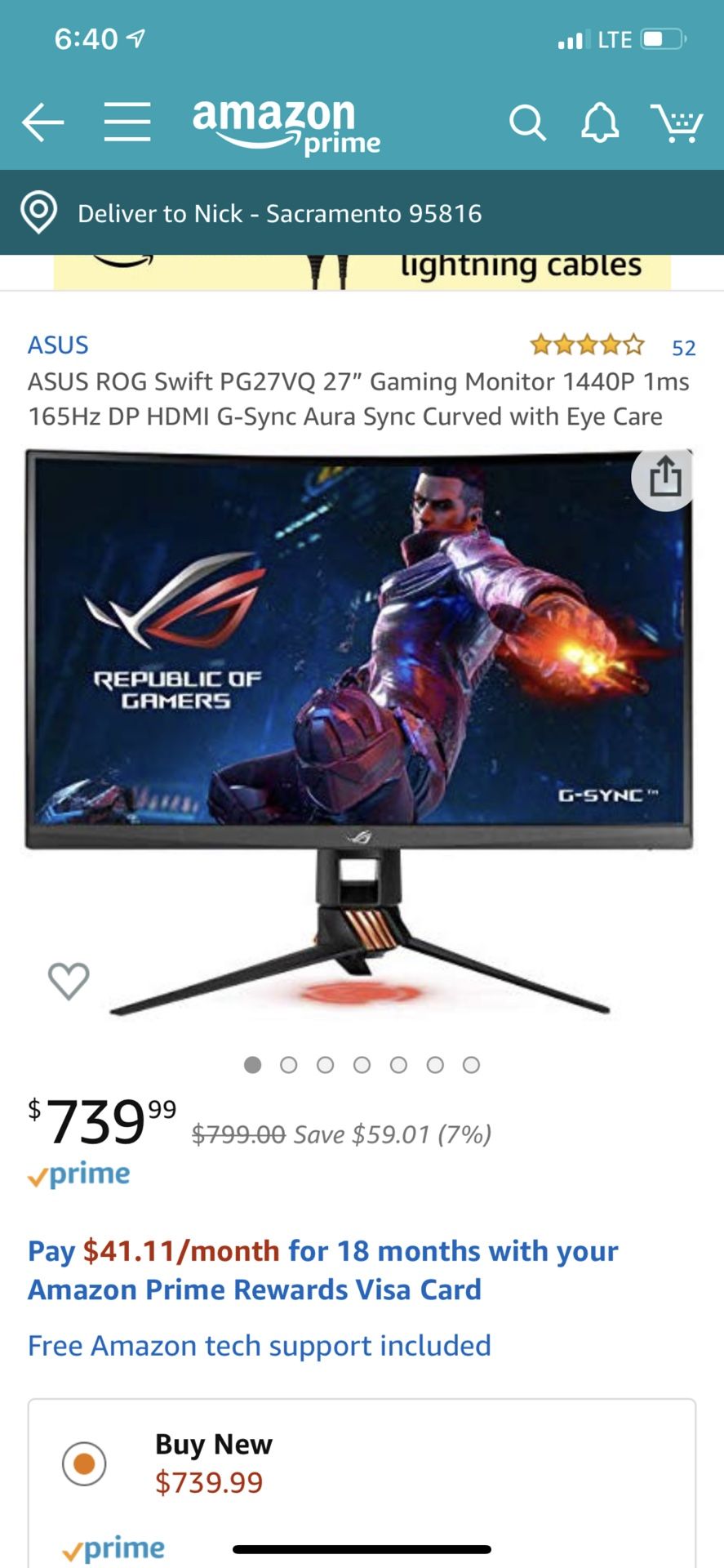 Rog Swift PG27VQ Gaming Monitor