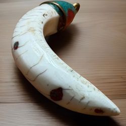 Vintage & Unique Ethnic Tibetan Yak Bone Tusk Amulet Pendant 2”in & 16grams