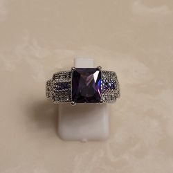 925 Silver CZ and Amethyst Ring Size 7