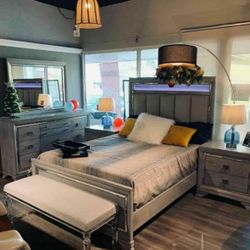 Vail Gray LED Panel Bedroom Set Queen and King Bed 1989