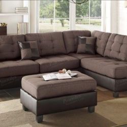 Brand New Chocolate Sectional Sofa With Ottoman