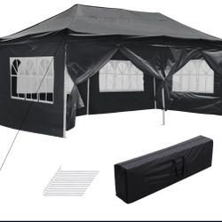  10'x20' Pop Up Canopy, Outdoor Canopy Tent with 6 Removable Sidewalls, Instant Canopy Camping Gazebos for Party BBQ Wedding Events, 2 Zippered Doorwa