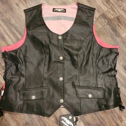 NWT LEATHER MISSING LINK REVERSIBLE VEST. BLACK/PINK MOTORCYCLE STLYE SZ 3XL XXXL

