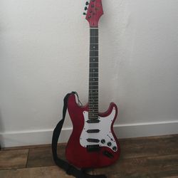 39in Full Size Beginner Electric Guitar, With A Case, Strap, Strings - Cherry Red