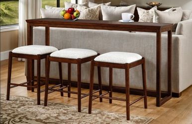 Brand New Walnut & Beige 4pc Counter Height Dining Table Set